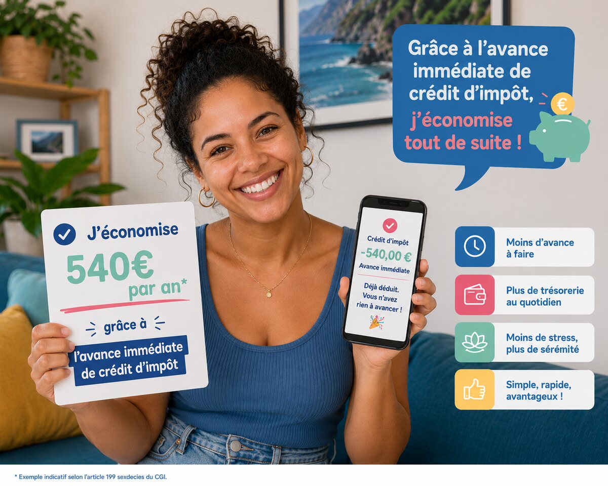 Grâce à l'avance immédiate de crédit d'impôt, j'économise tout de suite : une cliente HESTIA économise 540 € par an, l'avance étant déjà déduite